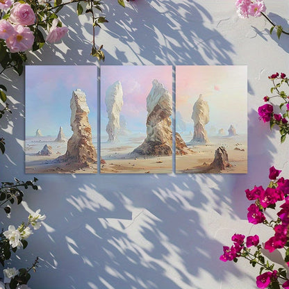 3pcs Desert and Gobi Rocks Oil Painting Wall Art Set Canvas Framed 60x90cm - High Quality Print 100% Australian Made Wall Canvas Ready to Hang - Bella Home Decor