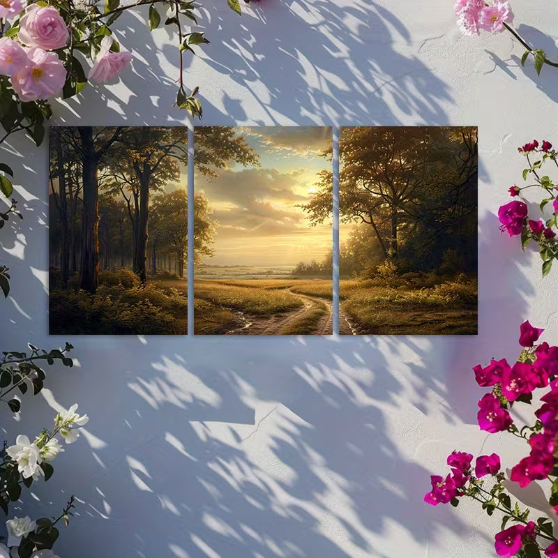 3pcs Landscape of a Colorful Forest Wall Art Set Canvas Framed 50x70cm - High Quality Print 100% Australian Made Wall Canvas Ready to Hang