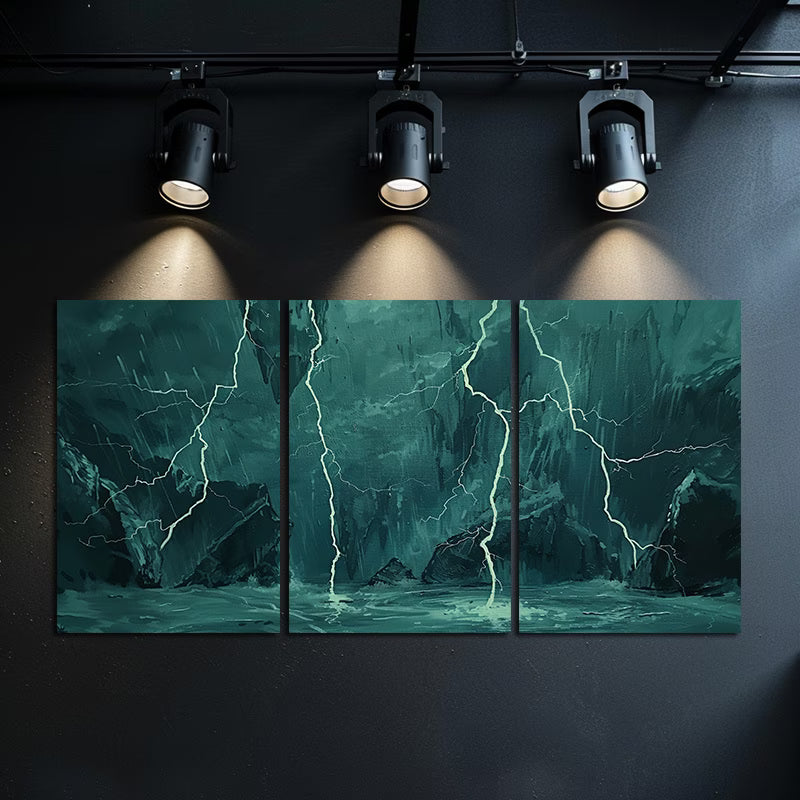 3pcs Oil Painting Lightning on Rainy Days Wall Art Set Canvas Framed 40x60cm - High Quality Print 100% Australian Made Wall Canvas Ready to Hang