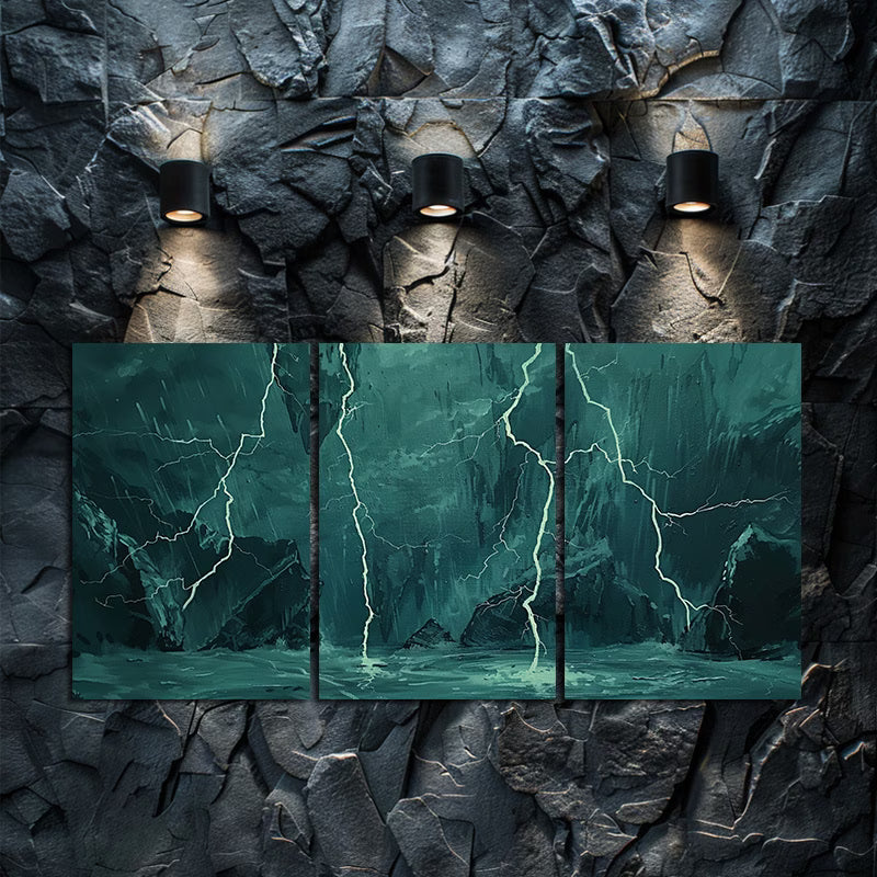 3pcs Oil Painting Lightning on Rainy Days Wall Art Set Canvas Framed 50x70cm - High Quality Print 100% Australian Made Wall Canvas Ready to Hang