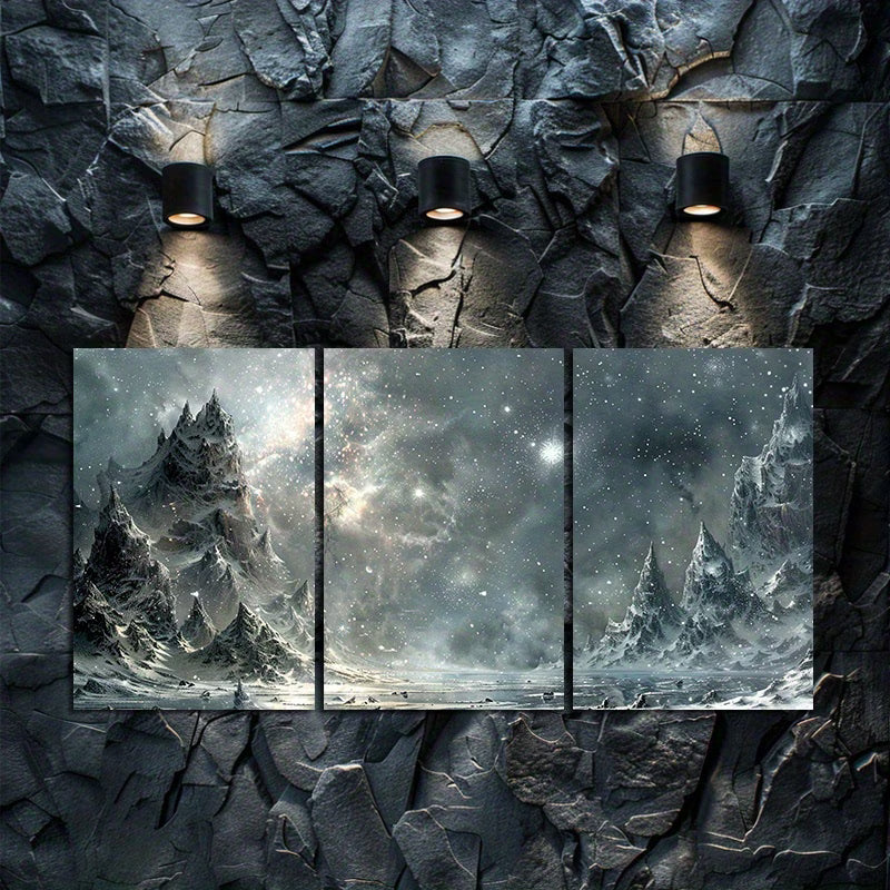 3pcs Starry Night Sky Mountain Landscape Wall Art Set Canvas Framed 40x60cm - High Quality Print 100% Australian Made Wall Canvas Ready to Hang