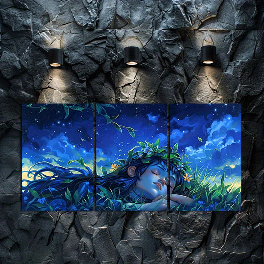 3pcs Dreamy Meadow Serene Nature Theme Wall Art Set Canvas Framed 60x90cm - High Quality Print 100% Australian Made Wall Canvas Ready to Hang