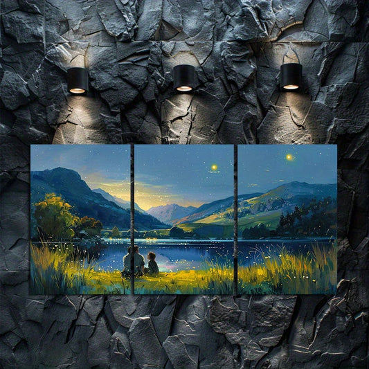 3pcs Oil Painting Style Landscape with Couple Wall Art Set Canvas Framed 60x90cm - High Quality Print 100% Australian Made Wall Canvas Ready to Hang
