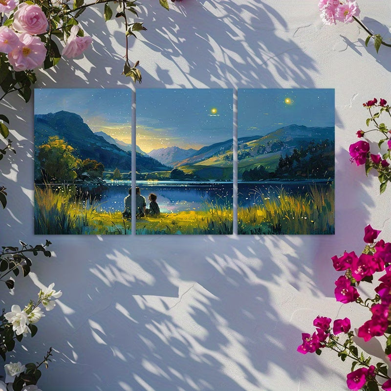 3pcs Oil Painting Style Landscape with Couple Wall Art Set Canvas Framed 60x90cm - High Quality Print 100% Australian Made Wall Canvas Ready to Hang