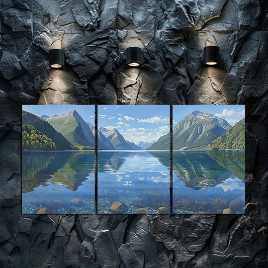 3pcs Norway's mountains are magnificent Wall Art Set Canvas Framed 50x70cm - High Quality Print 100% Australian Made Wall Canvas Ready to Hang