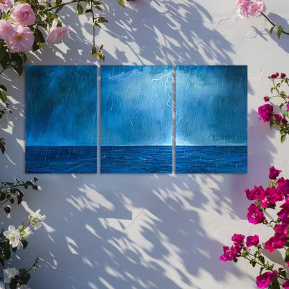 3pcs Stormy Sea Illustration Wall Art Set Canvas Framed 40x60cm - High Quality Print 100% Australian Made Wall Canvas Ready to Hang