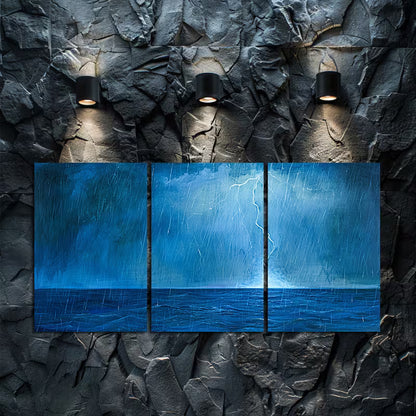 3pcs Stormy Sea Illustration Wall Art Set Canvas Framed 50x70cm - High Quality Print 100% Australian Made Wall Canvas Ready to Hang