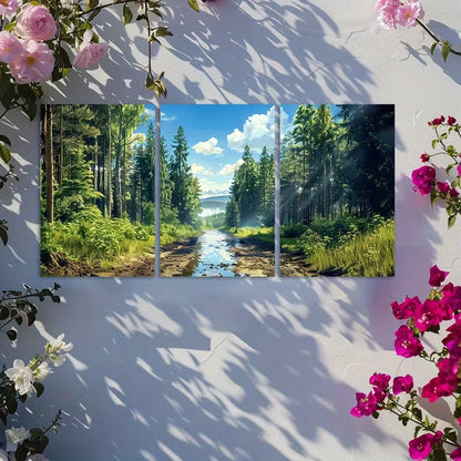 3pcs Landscape of a Forest and a Stream Wall Art Set Canvas Framed 50x70cm - High Quality Print 100% Australian Made Wall Canvas Ready to Hang