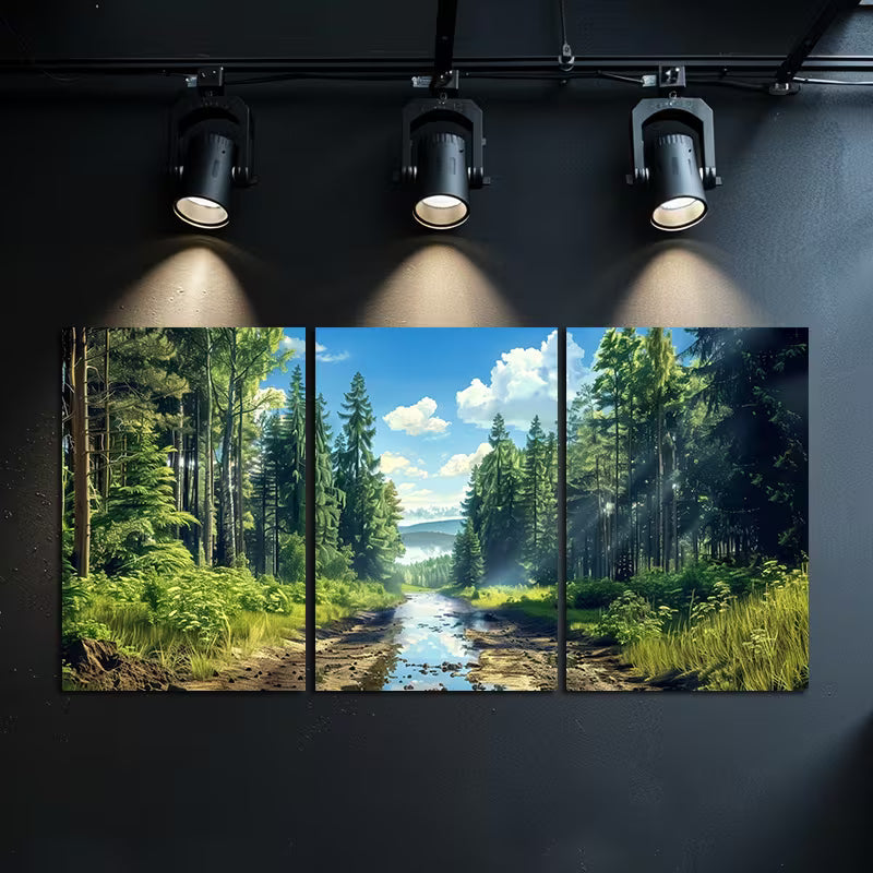 3pcs Landscape of a Forest and a Stream Wall Art Set Canvas Framed 40x60cm - High Quality Print 100% Australian Made Wall Canvas Ready to Hang