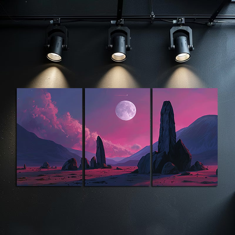 3pcs Abstract Desert and Moon Landscape Wall Art Set Canvas Framed 50x70cm - High Quality Print 100% Australian Made Wall Canvas Ready to Hang - Bella Home Decor