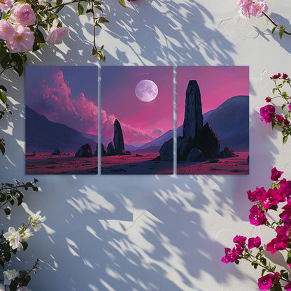 3pcs Abstract Desert and Moon Landscape Wall Art Set Canvas Framed 60x90cm - High Quality Print 100% Australian Made Wall Canvas Ready to Hang - Bella Home Decor