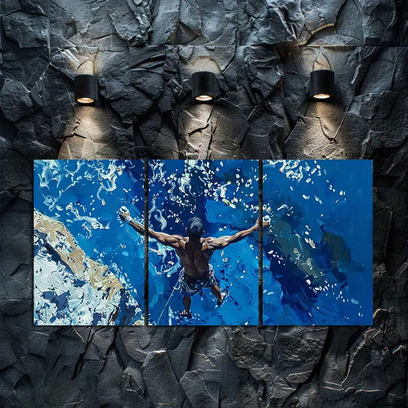 3pcs Man Engaged in Deep Water Soloing Wall Art Set Canvas Framed 40x60cm - High Quality Print 100% Australian Made Wall Canvas Ready to Hang