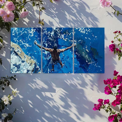 3pcs Man Engaged in Deep Water Soloing Wall Art Set Canvas Framed 60x90cm - High Quality Print 100% Australian Made Wall Canvas Ready to Hang