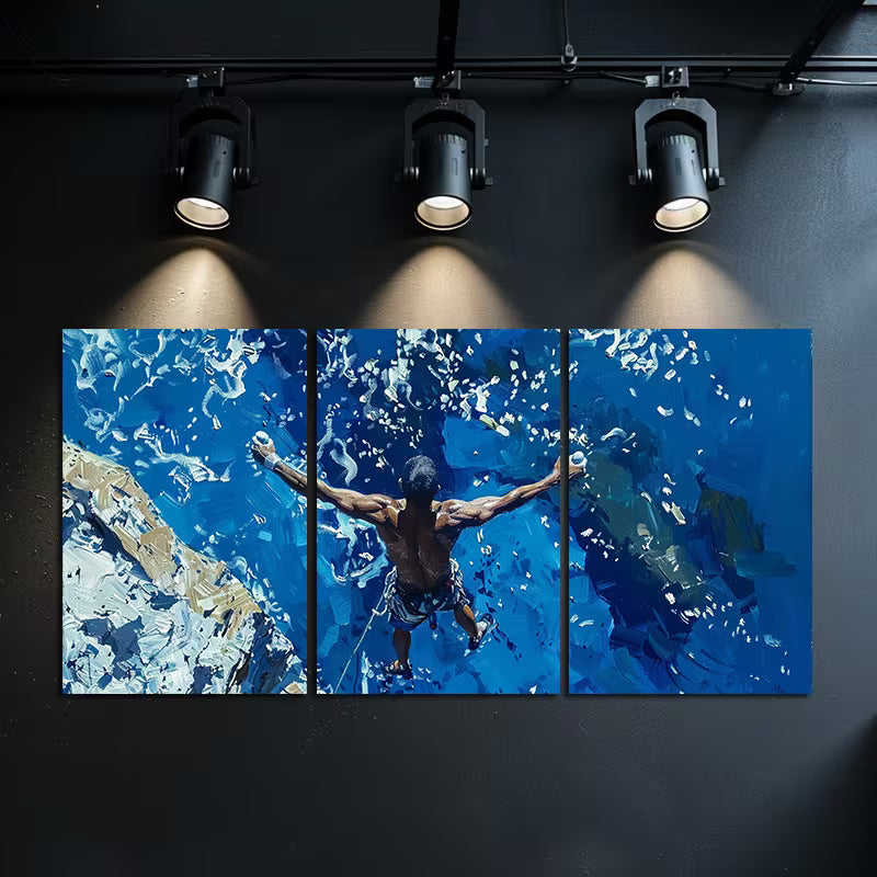 3pcs Man Engaged in Deep Water Soloing Wall Art Set Canvas Framed 60x90cm - High Quality Print 100% Australian Made Wall Canvas Ready to Hang