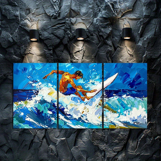3pcs Ocean Wave Surfer Painting Wall Art Set Canvas Framed 60x90cm - High Quality Print 100% Australian Made Wall Canvas Ready to Hang