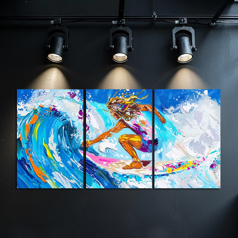 3pcs Vibrant Surfing Ocean Waves Wall Art Set Canvas Framed 60x90cm - High Quality Print 100% Australian Made Wall Canvas Ready to Hang