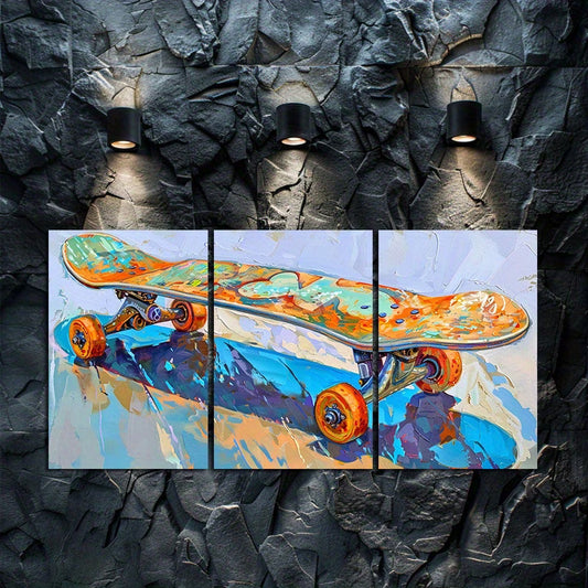 3pcs Urban Charm, Skateboard Illustration Wall Art Set Canvas Framed 60x90cm - High Quality Print 100% Australian Made Wall Canvas Ready to Hang