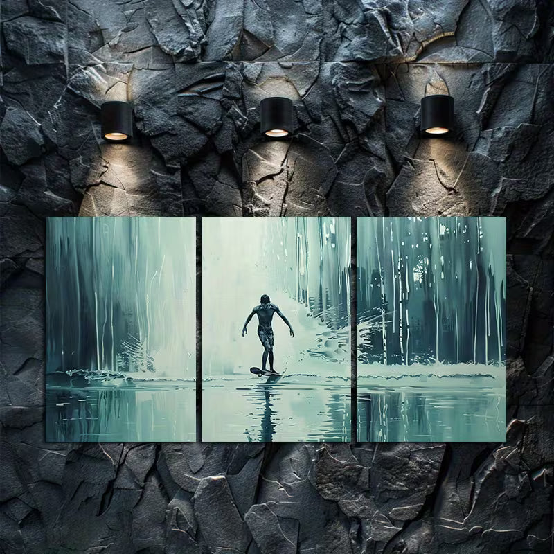 3pcs Person on a Skateboard Surfing on Water Wall Art Set Canvas Framed 40x60cm - High Quality Print 100% Australian Made Wall Canvas Ready to Hang