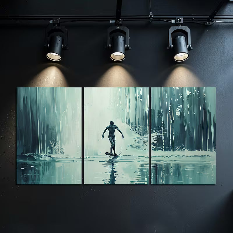 3pcs Person on a Skateboard Surfing on Water Wall Art Set Canvas Framed 60x90cm - High Quality Print 100% Australian Made Wall Canvas Ready to Hang