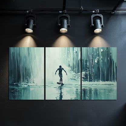 3pcs Person on a Skateboard Surfing on Water Wall Art Set Canvas Framed 60x90cm - High Quality Print 100% Australian Made Wall Canvas Ready to Hang
