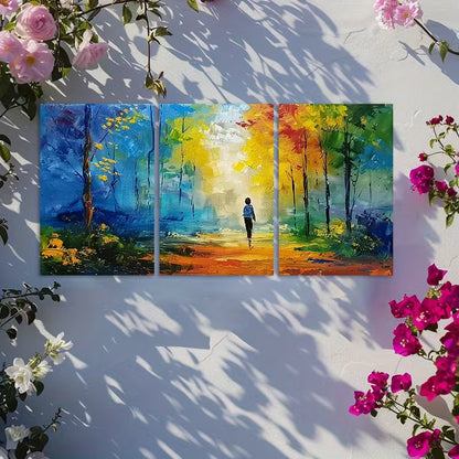 3pcs Strolling Along the Forest Path Wall Art Set Canvas Framed 50x70cm - High Quality Print 100% Australian Made Wall Canvas Ready to Hang