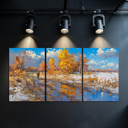 3pcs Strolling Road Landscape Wall Art Set Canvas Framed 40x60cm - High Quality Print 100% Australian Made Wall Canvas Ready to Hang