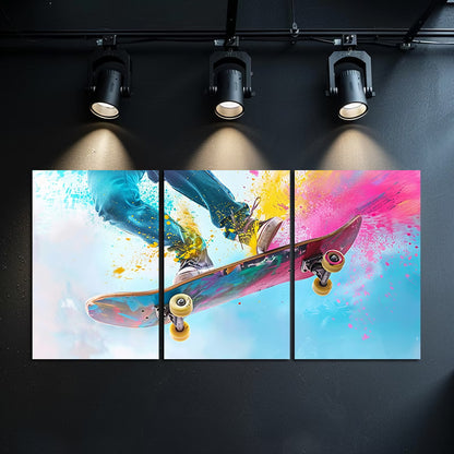 3pcs Vibrant Skateboarding Theme Wall Art Set Canvas Framed 40x60cm - High Quality Print 100% Australian Made Wall Canvas Ready to Hang