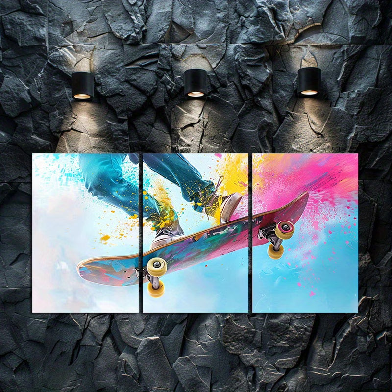 3pcs Vibrant Skateboarding Theme Wall Art Set Canvas Framed 60x90cm - High Quality Print 100% Australian Made Wall Canvas Ready to Hang