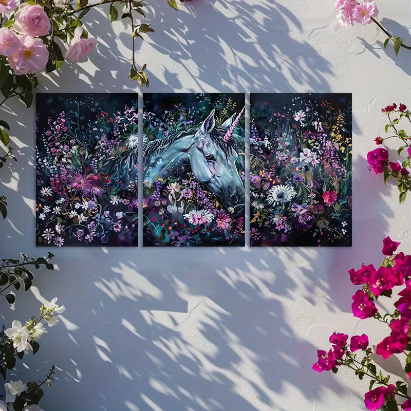 3pcs The Mystery and Surprise of Unicorns Wall Art Set Canvas Framed 60x90cm - High Quality Print 100% Australian Made Wall Canvas Ready to Hang