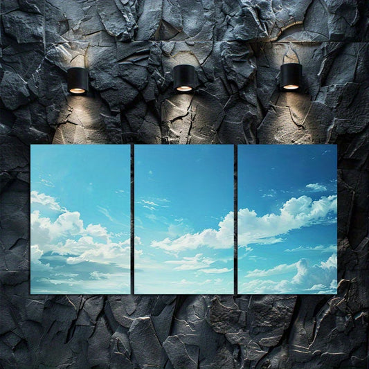 3pcs The Blue Sky and White Clouds Wall Art Set Canvas Framed 50x70cm - High Quality Print 100% Australian Made Wall Canvas Ready to Hang
