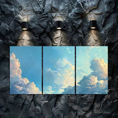 3pcs Blue Sky and White Clouds together Wall Art Set Canvas Framed 40x60cm - High Quality Print 100% Australian Made Wall Canvas Ready to Hang - Bella Home Decor