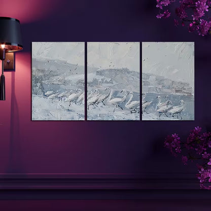 3pcs landscape with a flock of white birds Wall Art Set Canvas Framed 50x70cm - High Quality Print 100% Australian Made Wall Canvas Ready to Hang