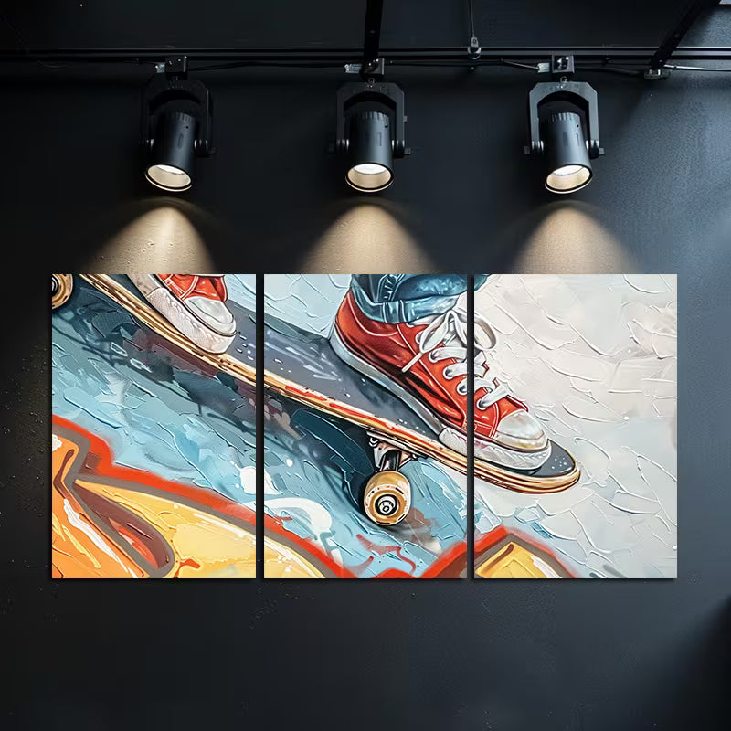 3pcs Collision Between Graffiti and Skateboard Wall Art Set Canvas Framed 40x60cm - High Quality Print 100% Australian Made Wall Canvas Ready to Hang - Bella Home Decor