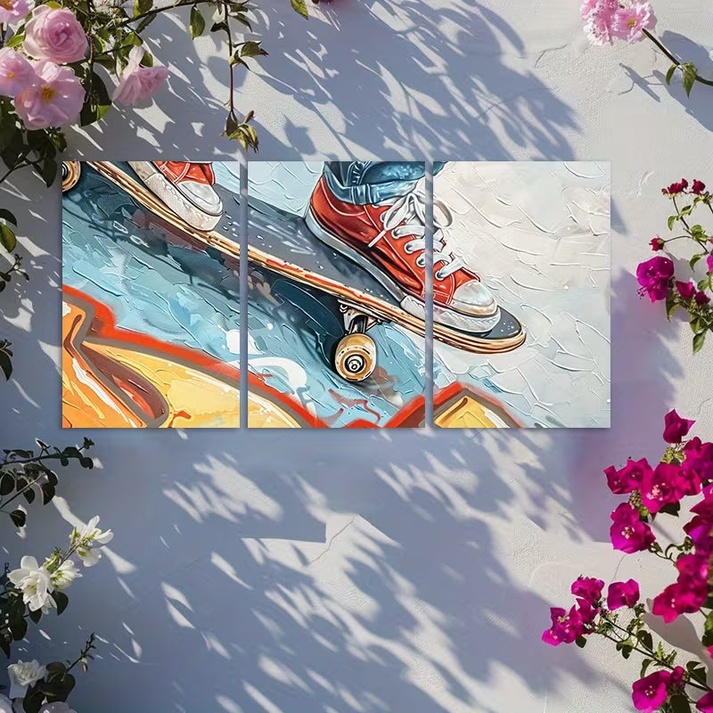 3pcs Collision Between Graffiti and Skateboard Wall Art Set Canvas Framed 60x90cm - High Quality Print 100% Australian Made Wall Canvas Ready to Hang - Bella Home Decor
