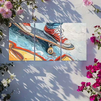 3pcs Collision Between Graffiti and Skateboard Wall Art Set Canvas Framed 60x90cm - High Quality Print 100% Australian Made Wall Canvas Ready to Hang - Bella Home Decor