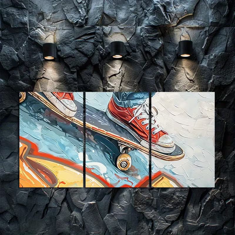 3pcs Collision Between Graffiti and Skateboard Wall Art Set Canvas Framed 40x60cm - High Quality Print 100% Australian Made Wall Canvas Ready to Hang - Bella Home Decor