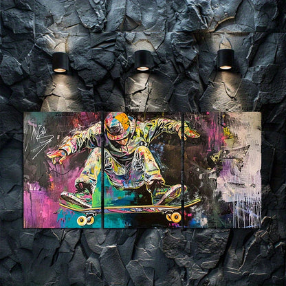 3pcs Skateboard & Graffiti Illustration Wall Art Set Canvas Framed 60x90cm - High Quality Print 100% Australian Made Wall Canvas Ready to Hang