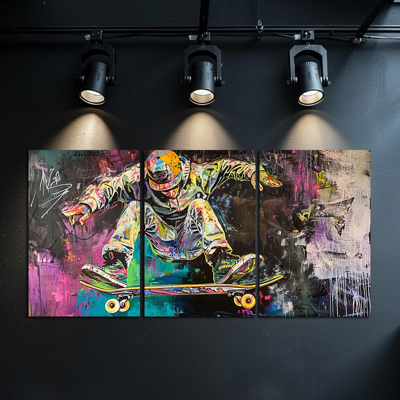 3pcs Skateboard & Graffiti Illustration Wall Art Set Canvas Framed 60x90cm - High Quality Print 100% Australian Made Wall Canvas Ready to Hang