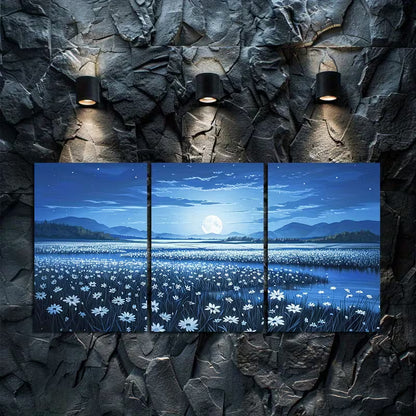 3pcs Oil Paintings with Flowers and Moon Wall Art Set Canvas Framed 50x70cm - High Quality Print 100% Australian Made Wall Canvas Ready to Hang