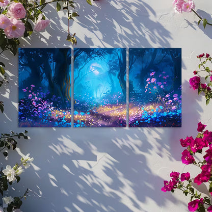 3pcs Spring Night and the Shadows Under the Moon Wall Art Set Canvas Framed 50x70cm - High Quality Print 100% Australian Made Wall Canvas Ready to Hang