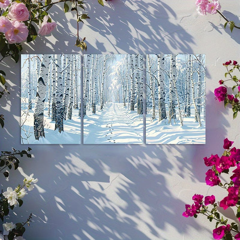 3pcs Winter Wonderland Illustration Wall Art Set Canvas Framed 40x60cm - High Quality Print 100% Australian Made Wall Canvas Ready to Hang