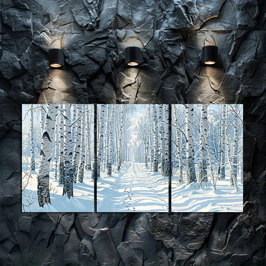3pcs Winter Wonderland Illustration Wall Art Set Canvas Framed 60x90cm - High Quality Print 100% Australian Made Wall Canvas Ready to Hang