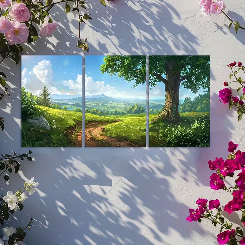 3pcs Mud Road leads us into Nature Wall Art Set Canvas Framed 60x90cm - High Quality Print 100% Australian Made Wall Canvas Ready to Hang