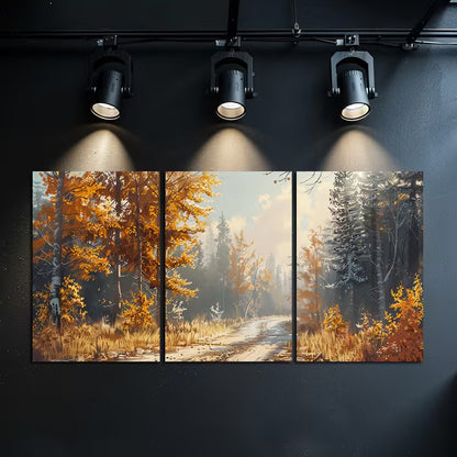 3pcs Charming Muddy Road & Autumn Season Wall Art Set Canvas Framed 40x60cm - High Quality Print 100% Australian Made Wall Canvas Ready to Hang - Bella Home Decor