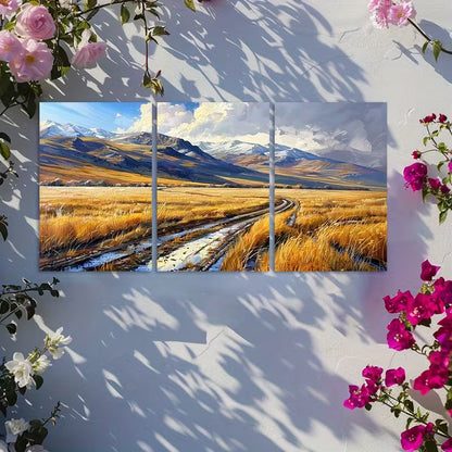 3pcs The Muddy Road Meanders Wall Art Set Canvas Framed 50x70cm - High Quality Print 100% Australian Made Wall Canvas Ready to Hang