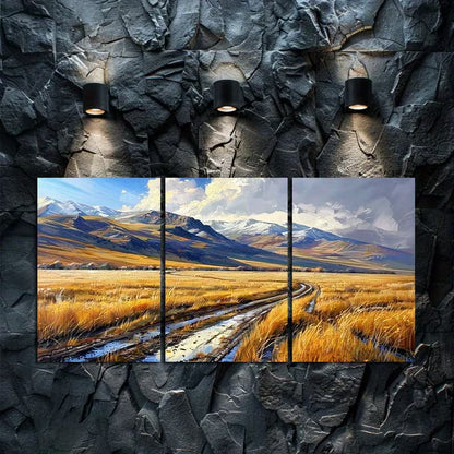 3pcs The Muddy Road Meanders Wall Art Set Canvas Framed 50x70cm - High Quality Print 100% Australian Made Wall Canvas Ready to Hang