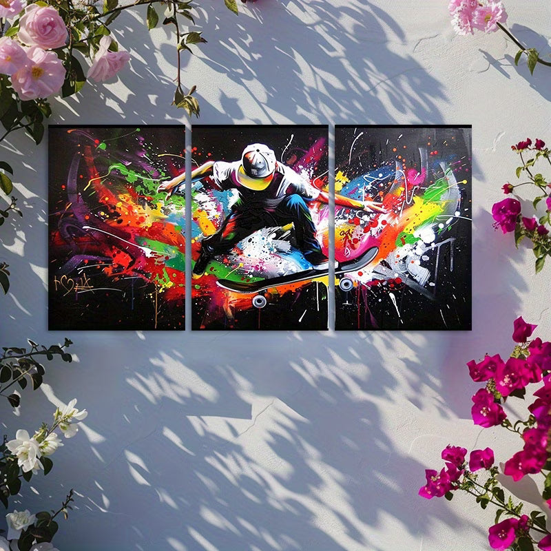 3pcs Skateboarder Graffiti Extreme Sports Wall Art Set Canvas Framed 40x60cm - High Quality Print 100% Australian Made Wall Canvas Ready to Hang