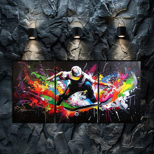 3pcs Skateboarder Graffiti Extreme Sports Wall Art Set Canvas Framed 50x70cm - High Quality Print 100% Australian Made Wall Canvas Ready to Hang