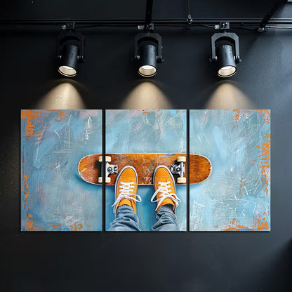 3pcs Combination of Graffiti and Skateboarding Wall Art Set Canvas Framed 50x70cm - High Quality Print 100% Australian Made Wall Canvas Ready to Hang - Bella Home Decor