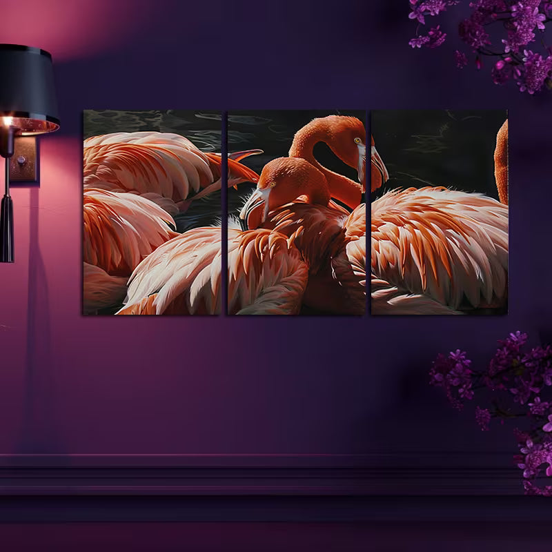 3pcs The Presence of Flamingos Wall Art Set Canvas Framed 60x90cm - High Quality Print 100% Australian Made Wall Canvas Ready to Hang